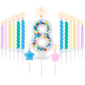 Happy Birthday Candle,5 Birthday Candle for Girl-Boy,Birthday Candle Set Including 1PC 3D Candle Number 5,12 Pcs Macaron Spiral Candles，2Pcs Star-Shaped Candle