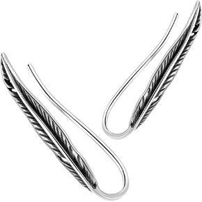 NMQLX Stainless Steel Feather Earrings, Feather Crawler Earrings, Climber Earrings, Ear Climbers Wrap Earrings for Women and Men
