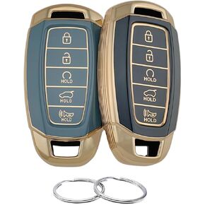 TPU Key Fob Cover Compatible with 2020 2021 2022 Hyundai Palisade 2020-2023 Elantra ( Keyless Push Start 5 Button ) (Black/White)