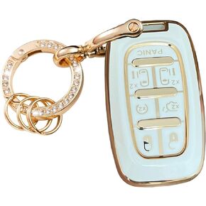 for Chrysler Key Fob Cover with Keychain Fit for Chrysler Pacifica 2017-2024 Touring Pinnacle Limited 7 Button Smart Key Shell (Gold-White)