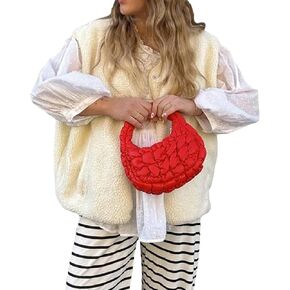 wdehow Womens Fuzzy Fleece Vest Button Down Oversized Cardigan Fall Winter Warm Outwear with Pockets