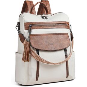 Shrrie Laptop Backpack for Women 15.6 inch,Travel Leather Backpack Purse Nurse Teacher Carry on Backpack Computer Bag,Professional Water-Resistant College Business Work Casual Daypack,Two-toned Coffee