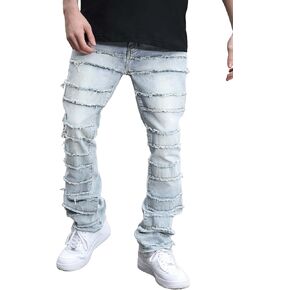 Men's Ripped Bootcut Jeans Slim Fit Bell Bottom Jeans for Men 70s Ripped Flared Denim Pants Stacked