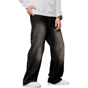 OYOANGLE Men's Wide Leg Denim Pants Casual Hip Hop Solid Loose Fit Jean Pants Streetwear Skateboard Pants