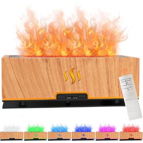 Colorful Flame Fire Humidifier Diffuser, 200ML 7 Colors Aromatherapy Essential Oil Spray Diffusers with Remote Control & Timer, Quiet Aroma Air Diffuser for Large Room Bedroom Office Desk (Wood Grain)