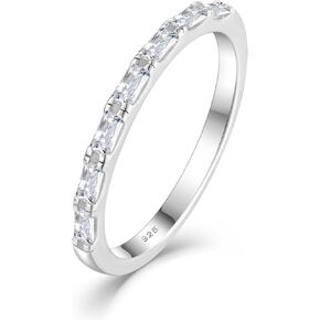 JO WISDOM Stackable Rings for Women 925 Sterling Silver Wedding Band for Women Thin Stacking Ring Half Cubic Zirconia Eternity Bands Ring
