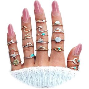 INENIMARTJ Silver Knuckle Stackable Rings Set for Women, Multiple Stackable Snake Butterfly Heart Yin Yang Joint Finger Rings, Vintage Stack Midi Rings Set