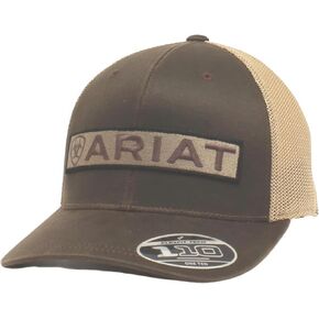 ARIAT Men's Flex Fit 110 Snapback Cap, Brown with Tan Mesh Back and Shield Logo Patch, Adjustable One Size