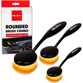 Maxshine 3 Pieces Rounded Brush Combo – 3 Sizes - Automotive Detail Brushes - Washing & Cleaning for Wheels/Rims, Interior Upholstery, Emblem, Air Vent - Auto Interior Detailing Kit