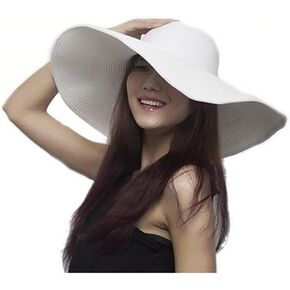 1pcs Wide Brim Sun Hat Foldable Summer UV Protection Beach Straw Cap for Women(White)