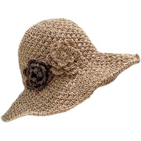 Lady Straw hat Women Summer Beach Hat Flower Foldable Large Brim Seaside Holiday Sun Hats Cap Brown