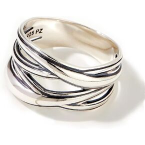 Paz Creations 925 Sterling Silver Criss Cross Ring For Women, Statement Ring, Artisan Handcrafted Designer with 1 Year Warranty, Silver/Gold Plated Ring
