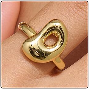 Bubble Initial Gold Ring For Women,Dainty Balloon Letter Rings 14k Gold Plated Open Alphabet A-Z Adjustable Unique Fashion Jewelry Gift