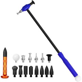 LadyRosian 16PCS Titanium Alloy Tapper Hammer Car Dent Repair Tool Carbon Fiber Handle with Knock Down Head Tap Kit for Car Hail Damage Dent Repair