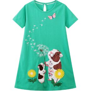 HILEELANG Toddler Little Girls Short Sleeve Dresses Easter Summer Cotton Casual Basic Jersey Shirt Sundress