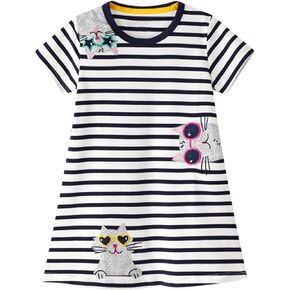 HILEELANG Toddler Little Girls Short Sleeve Dresses Easter Summer Cotton Casual Basic Jersey Shirt Sundress