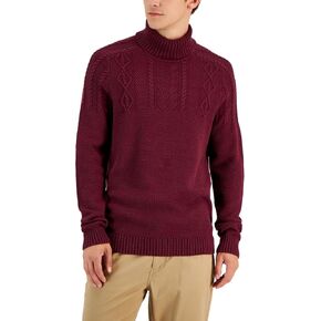Club Room Mens Cable Knit Chunky Turtleneck Sweater Red L