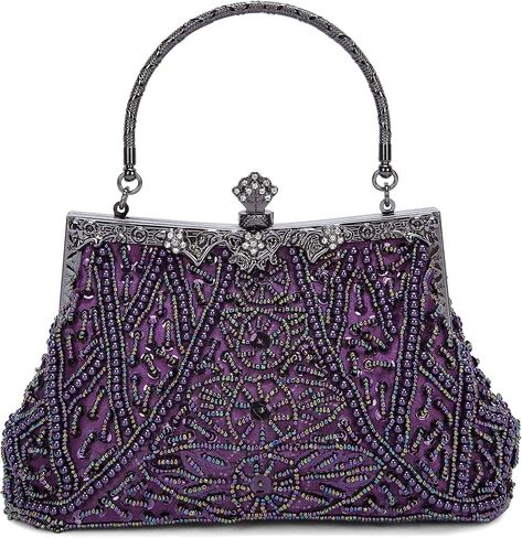 Vintage Style Handbag Beaded Sequined Evening Bag Wedding Party Handbag Rhinestone Clutch Purse (Purple) in Kuwait