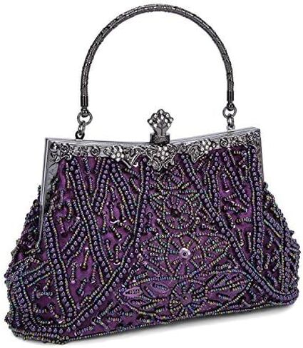 Vintage Style Handbag Beaded Sequined Evening Bag Wedding Party Handbag Rhinestone Clutch Purse (Purple) in Kuwait