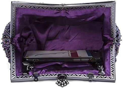 Vintage Style Handbag Beaded Sequined Evening Bag Wedding Party Handbag Rhinestone Clutch Purse (Purple) in Kuwait