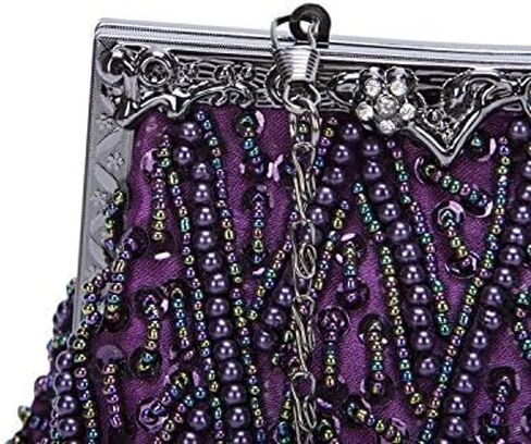 Vintage Style Handbag Beaded Sequined Evening Bag Wedding Party Handbag Rhinestone Clutch Purse (Purple) in Kuwait