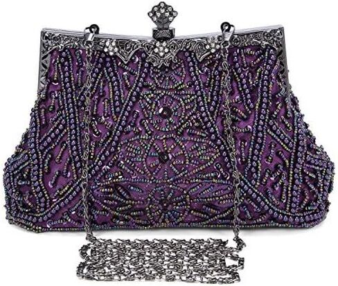 Vintage Style Handbag Beaded Sequined Evening Bag Wedding Party Handbag Rhinestone Clutch Purse (Purple) in Kuwait