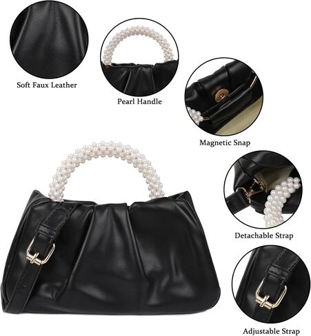 Pleated Clutch Purses for Women Soft Leather Evening Bag Pearl Handbags for Wedding Bridal Party Prom in Kuwait