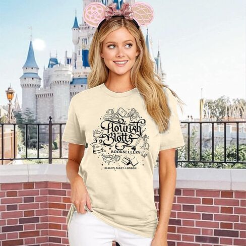 Magical Shirt for Women Magic School T-Shirt Cute Castle Bookish Graphic Tees Family Holiday Vacation Short Sleeve Tops in Saudi Arabia