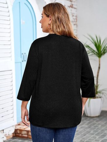 Chulianyouhuo Womens Plus Size 3/4 Sleeve Tops Casual V Neck Button Tee Shirts Basic Loose Fit Tunic Blouse in Kuwait