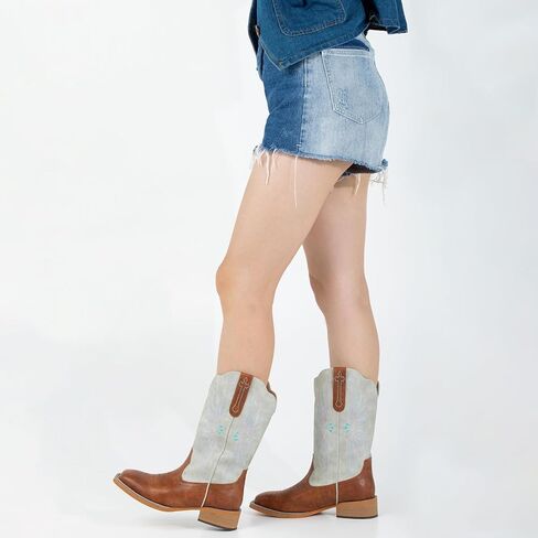 SheSole Women's Cowboy Boots Square Toe Cowgirl Boots Wide Calf Fashion Western Boots in Kuwait