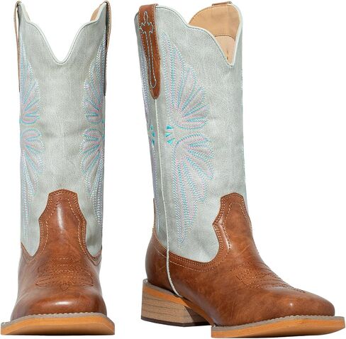 SheSole Women's Cowboy Boots Square Toe Cowgirl Boots Wide Calf Fashion Western Boots in Kuwait