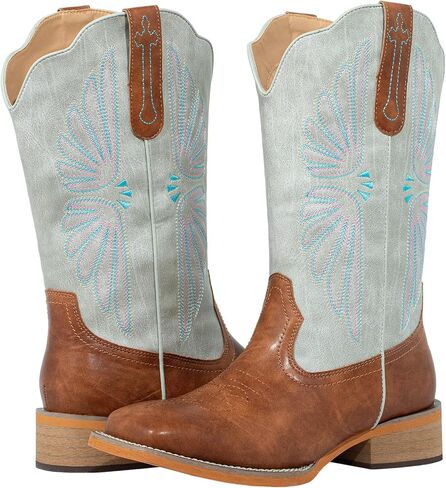 SheSole Women's Cowboy Boots Square Toe Cowgirl Boots Wide Calf Fashion Western Boots in Kuwait