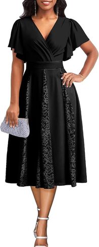 Women's Vintage Tea Dress, Short Sleeve Cocktail Party Dress Work Church Casual Dress in Kuwait