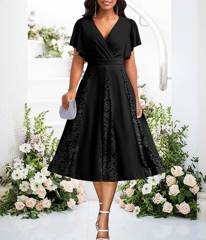 Women's Vintage Tea Dress, Short Sleeve Cocktail Party Dress Work Church Casual Dress in Kuwait
