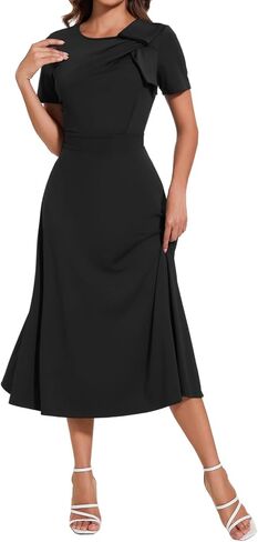 Women's Vintage Tea Dress, Short Sleeve Cocktail Party Dress Work Church Casual Dress in Kuwait
