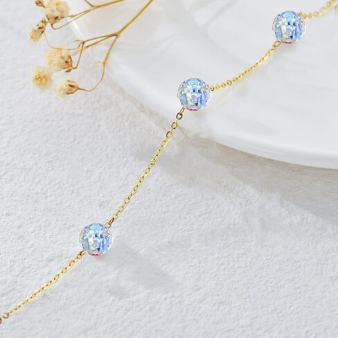 SISGEM Solid 14K Gold Crystal Bracelet for Women, Real Gold Station Tin Cup Ball Bracelet with Link Chain Fine Jewelry Gifts for Mom, Wife, 6.5''+1''+1'' in Saudi Arabia