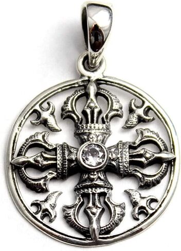 COSUMOSU Tibetan Sterling Silver Double Vajra Dorje White Zirconia Amulet Pendant in Saudi Arabia
