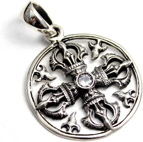 COSUMOSU Tibetan Sterling Silver Double Vajra Dorje White Zirconia Amulet Pendant in Saudi Arabia
