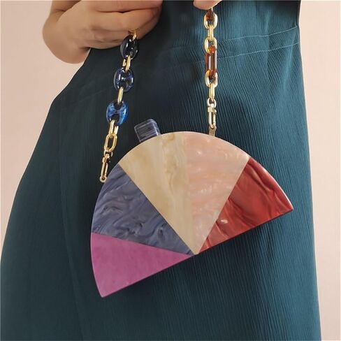 Women Acrylic Purses and Handbags Semicircle Acrylic Clutch Unique Crossbody Bag with Chain Party Evening Bag in Saudi Arabia