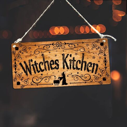 Halloween Witch Kitchen Decor Witches Kitchen Sign Vintage Witchy Home Wall Decor Wooden Hanging Pantry Signs Wood Decoration For Hocus Pocus Door Sign Gothic House Room Decorations 6 X 12 Inch in Kuwait