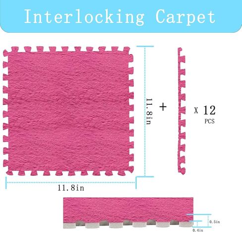 Interlocking Carpet Shaggy Soft EVA Foam Mats Fluffy Area Rugs Protective Floor Tiles Exercise Play Mat for Children Kids Room Home Parlor Bedroom 12 pcs (Rose, 12) in Kuwait