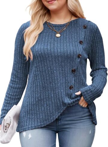 DOLNINE Womens-Plus-Size-Tops Casual Long Sleeve Shirts Trendy Button Side Split Fall Cute Tunic Sweatshirts XL-5XL in Kuwait
