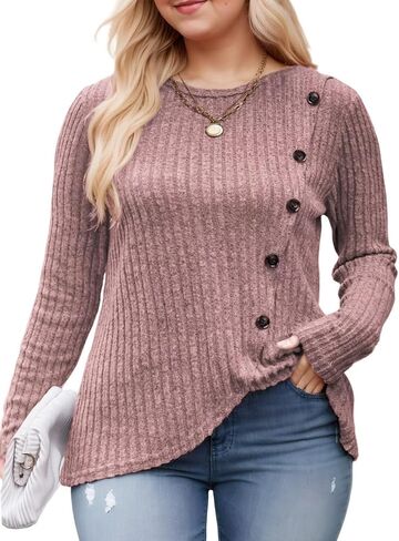 DOLNINE Womens-Plus-Size-Tops Casual Long Sleeve Shirts Trendy Button Side Split Fall Cute Tunic Sweatshirts XL-5XL in Kuwait