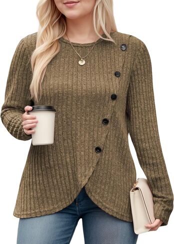 DOLNINE Womens-Plus-Size-Tops Casual Long Sleeve Shirts Trendy Button Side Split Fall Cute Tunic Sweatshirts XL-5XL in Kuwait
