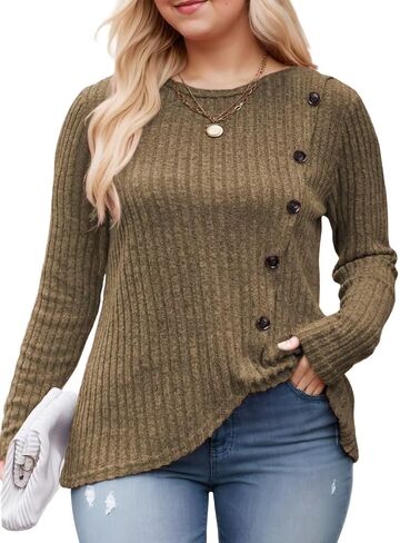 DOLNINE Womens-Plus-Size-Tops Casual Long Sleeve Shirts Trendy Button Side Split Fall Cute Tunic Sweatshirts XL-5XL in Kuwait