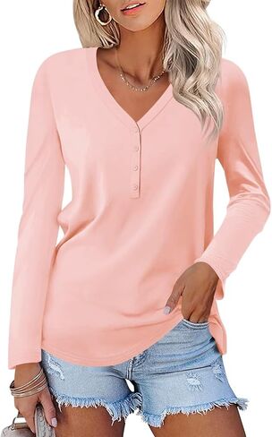Minetom Women's Long Sleeve V Neck T Shirts Henley Tops Casual Shirts Blouses in Kuwait