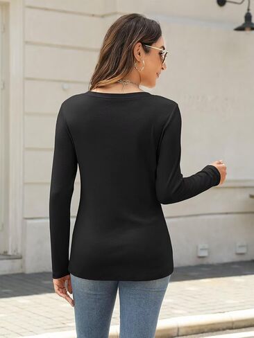 Minetom Women's Long Sleeve V Neck T Shirts Henley Tops Casual Shirts Blouses in Kuwait