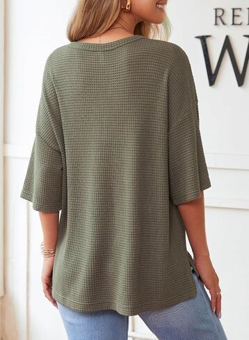 Dokotoo Womens Summer Tops Casual Waffle Knit Short Sleeve Henley Shirts Oversized 1/4 Button Neck Tunic Blouses in Saudi Arabia