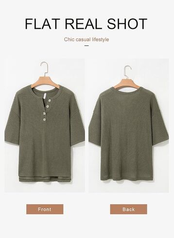 Dokotoo Womens Summer Tops Casual Waffle Knit Short Sleeve Henley Shirts Oversized 1/4 Button Neck Tunic Blouses in Saudi Arabia