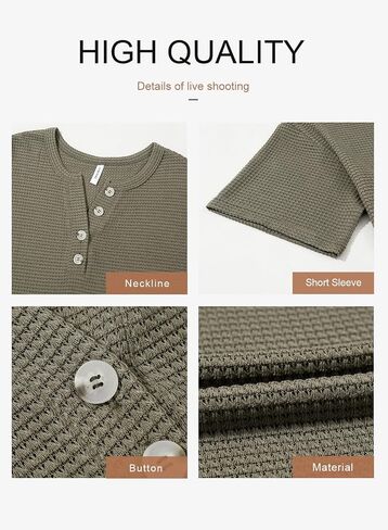 Dokotoo Womens Summer Tops Casual Waffle Knit Short Sleeve Henley Shirts Oversized 1/4 Button Neck Tunic Blouses in Saudi Arabia